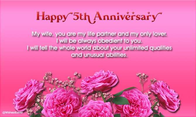 5th Marriage Anniversary Wishes to my Wife