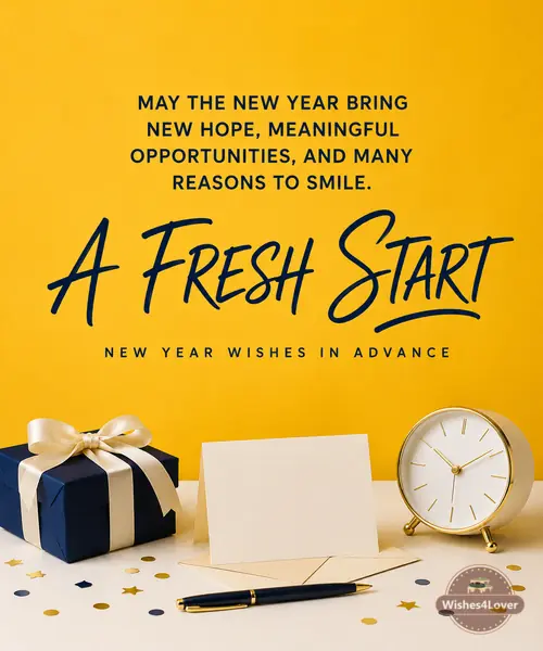 Advance New Year wishes for family with gift and clock