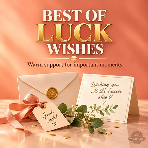 Best of luck greeting card with flowers and envelope
