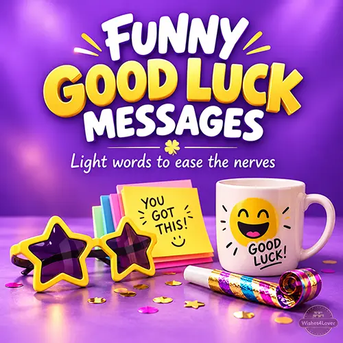 Funny good luck greeting with colorful desk accessories