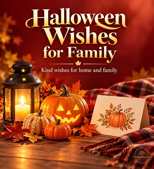 Halloween wishes for family with pumpkins and lantern