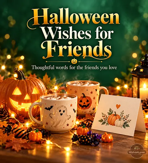 Halloween wishes for friends with two mugs