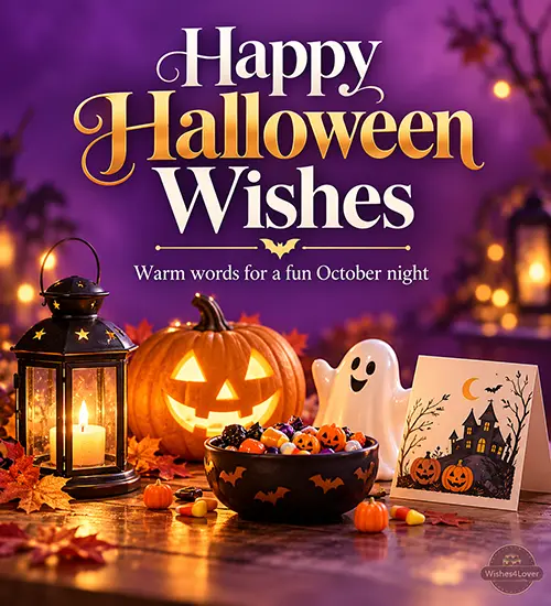 Happy Halloween wishes with pumpkins and lantern