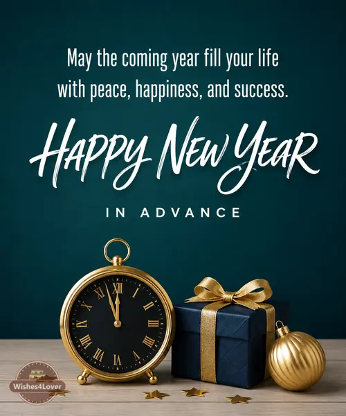 Early New Year greeting with clock and gift