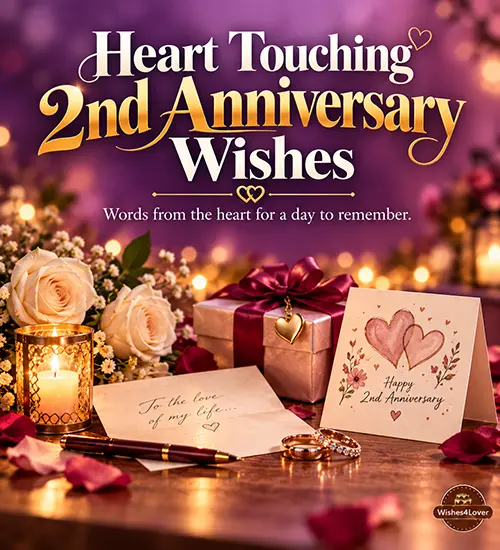 Heart touching 2nd anniversary wishes with flowers, candles and a heartfelt card