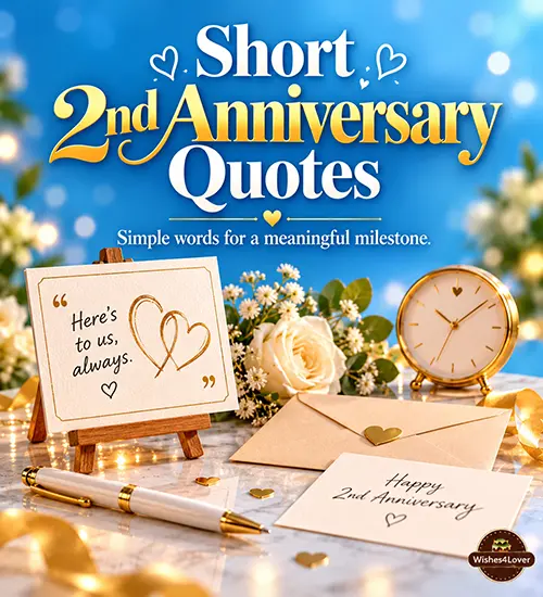 Short 2nd anniversary quotes with a greeting card, white flowers and a clock
