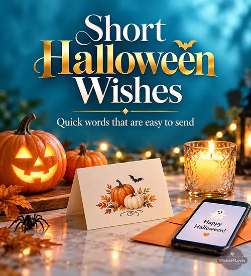 Short Halloween wishes with greeting card and phone