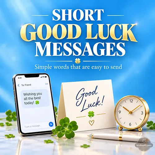 Short good luck wishes on phone and greeting card