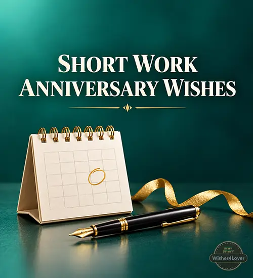Short work anniversary wishes with calendar and pen