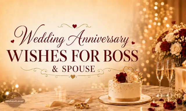 Alt: Wedding anniversary wishes for boss with cake flowers and rings