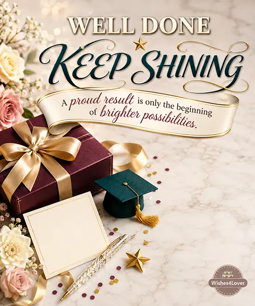 Gift, graduation cap and congratulations card celebrating exam results