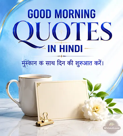Good morning quotes in Hindi with flower mug and elegant quote card