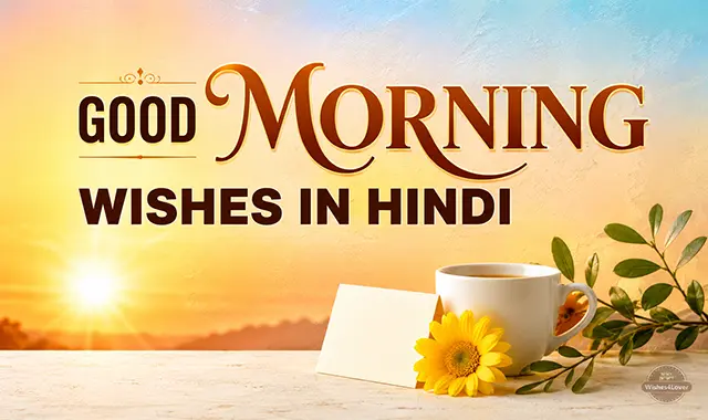 Good morning wishes in Hindi with sunrise flowers and greeting card