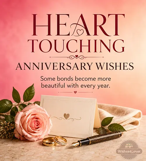 Heart touching anniversary wishes for sister and brother-in-law with wedding rings rose and message card