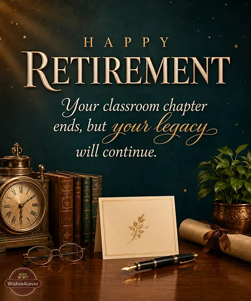 Vintage books, clock and retirement card celebrating a teacher’s retirement