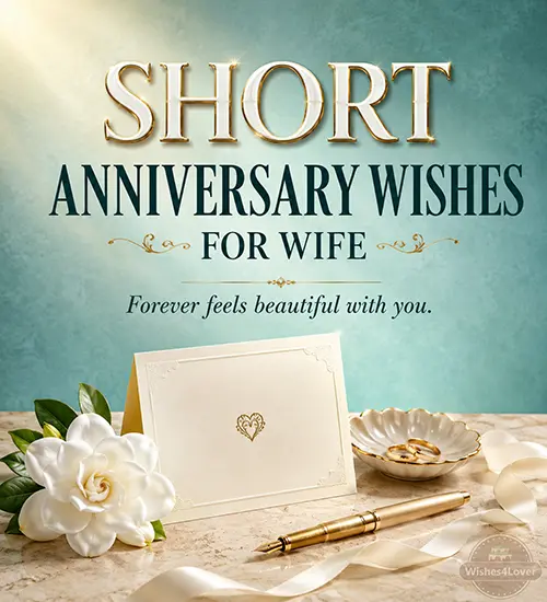 Short anniversary wishes for wife with elegant greeting card and white rose