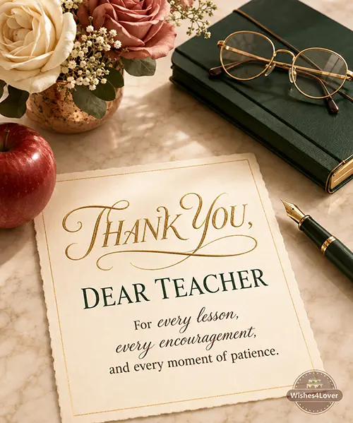 Thank-you card, journal and flowers honoring a departing teacher